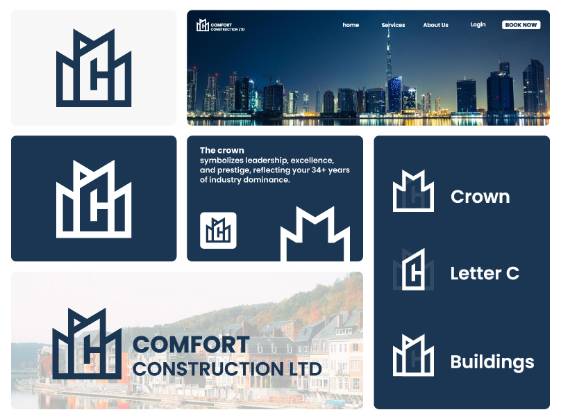 Construction company logo design app icon branding construction company logo corporete logo design graphic design letter c logo logo logo design modern logo modern logo design real estate logo
