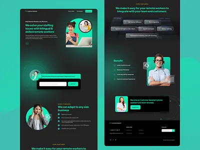 Landing Page Customer Service Company call center call center company clean website design customer service customer service landing page dark mode green landing page landing page clean