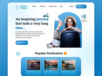 Great Travel | Travel Landing page agency clean ui design destination explore homepage illustration interface landing page travel agency travel app travel booking travel landing page travel planner travelling trip ui ui design vacation webdesign