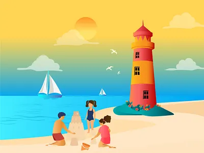 Happy kids are playing at the beach house