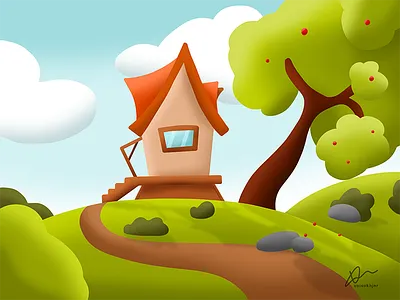 Day #1 of 100 days of illustration cartoon colorful game graphic design hills house illustra illustration illustration a day light minimal photoshop simple trees
