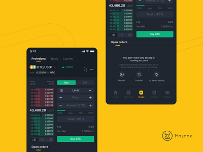 Mazdax's Trade Page app bitcoin crypto design etherium ui ui design uidesign uiux ux web webdesign