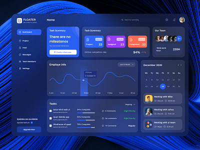 FlOATER- Office Management Dashboard admin dashboard admin panel analytics chart clean dark mode dashboard dashboard design data graph project management sidebar statistics stats task ui design ui ux user dashboard web app webdesign