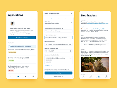Applicant side | Grants Management System Web Design add alert application b2b form form page list mobile notification responsive scholarship stepper steps submission ui ux web application