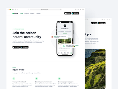 Neutral Website calculator carbon change climate community emissions environment green home landing page neutral offset product profile reforestation simple social trees web website