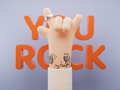 YOU ROCK 3d blender cool hair hand icon rock tatoo ui ux