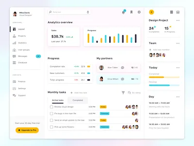 Dashboard - Teamwork and Project Management dark dashboad design interface manager panel project management ui user panel ux white