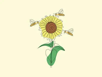 Sunflower and Bees adobe illustrator art bee bees digitalart flower flower art illustration lineart sun sunflower sunflower and bee