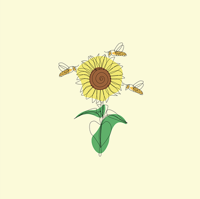 Sunflower and Bees adobe illustrator art bee bees digitalart flower flower art illustration lineart sun sunflower sunflower and bee