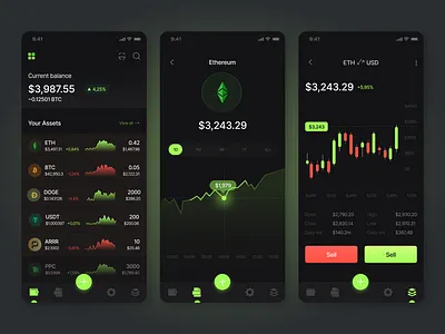 Crypto Wallet App. Dark Version app bitcoin coin crypto crypto wallet cryptocurrency dark theme dashboard design exchange figma interface mobile app design nft trading app ui ux