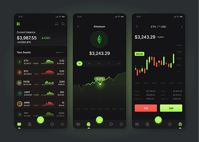 Crypto Wallet App. Dark Version app bitcoin coin crypto crypto wallet cryptocurrency dark theme dashboard design exchange figma interface mobile app design nft trading app ui ux