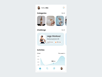 Workout APP UI activites app buy charts design full body gym legs minimal pilates press relax rest run sport ui ux wokrout yoga