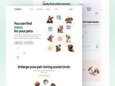 PetPaw | Landing Page cat dog figma landing landing page landing page design landing page ui mate pets petshop vet web web site