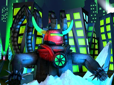 Abyss in the City 3d 3d model abyss boss city composition disaster giant green lights model night titan