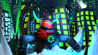 Abyss in the City 3d 3d model abyss boss city composition disaster giant green lights model night titan