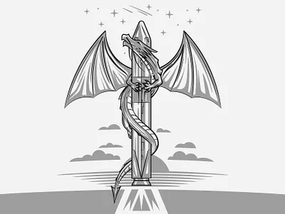 Dragon clouds design digital drawing dragon drawing earth ghitea illustration ocean orbit planet sea space spacecraft stars sun vector vector drawing