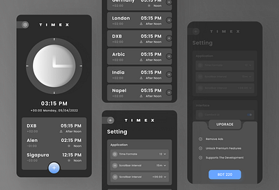 Timex Worldwide Time Clock mobile App UI Design 3d alarm app design appdesign application artificialintelligence card clean clock design app innovation mobile app design smart home timex world time