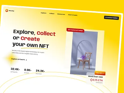 Murphy - NFT Marketplace crypto gradient hero section marketplace nft nft marketplace non fungible token token ui uidesign yellow