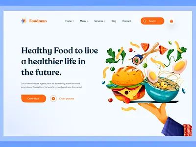 Foodman - Food Landing Page apps chef clean design creative design delivery design fast food food food delivery foodie graphic design homepage illustration landing page restaurant restaurant website ui uiux web web design