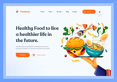 Foodman - Food Landing Page apps chef clean design creative design delivery design fast food food food delivery foodie graphic design homepage illustration landing page restaurant restaurant website ui uiux web web design