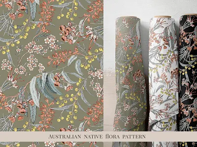 Australian native flora pattern acacia australian botanical eucaliptus flora flower grevillea gum tree illustration native pattern print