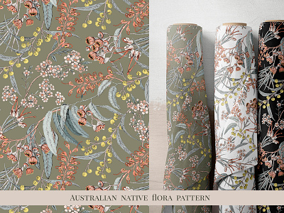 Australian native flora pattern acacia australian botanical eucaliptus flora flower grevillea gum tree illustration native pattern print