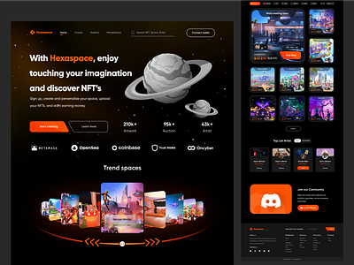 Hexaspace / NFT Market place - metaverse virtual reality 3d design landing page market place meta metaverse nft nft market place orenge space ui ui design ux virtual reality web web3