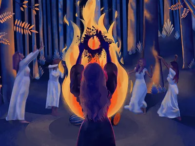 A Season of the Witch adobe family female fire flower forest friends girl illustration magic mother pegan power sacred sister slavic spirit tree witch woman