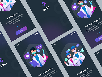 DOC+ App adobe adobe xd app app design consultation design doctor medicines mobile mobile app mobile app design onboarding patient prescription schedule splash thank you ui ui design walkthrough