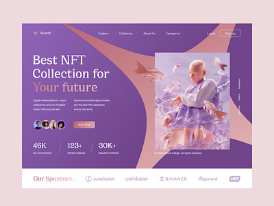 NFTs - Marketplace platform 3d artwork clean creative crypto hero illustration interface landing page layout minimal nft platform typography ui ui design ux ux design web design website