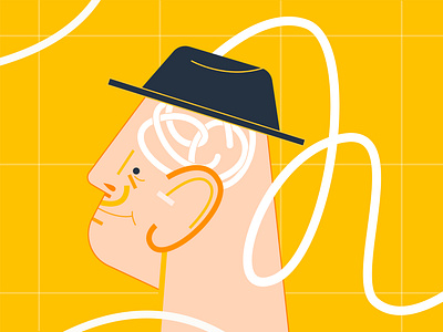 Flat Illustration adobe illustrator article brain design flat flatillustration hat head illustration man meditation mind vector yellow