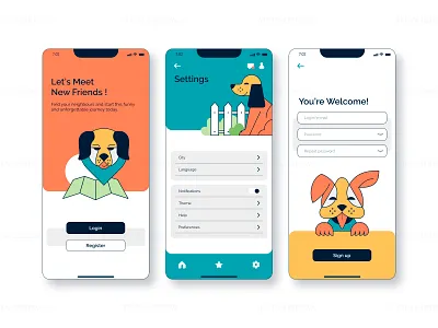 Application for dog owners design concept app application character design dog illustration mobile ui ux vector