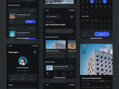 Hotelyn Dark Mode-Hotel Booking App app booking clean component dark darkmode darkui design design system hotel minimalist mobile mobileapp modern ui uikit ux