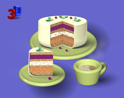 Cake and a cup of coffee. 3D 3d appetite background cake cup of coffee design graphic design illustration postcard