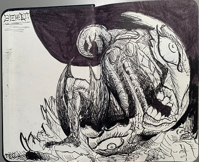 Berserk Behelit ink sketch illustration ink manga scetch
