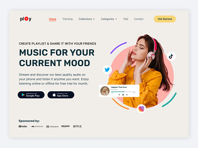 Music Hero Page - PLAY design dribbble figma hero page insipiration design inspiration music music website ui ui design user interface ux visual interface web website design