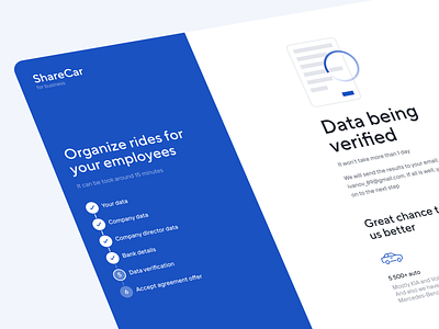 Registration process for business carsharing service blue design illustation process steps ui ux web