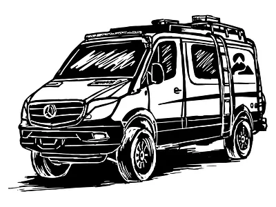 Sprinter Van branding design drawing graphic design illustration marketing montana outdoors overland promo art scribble sketch tradeshows van van life vector