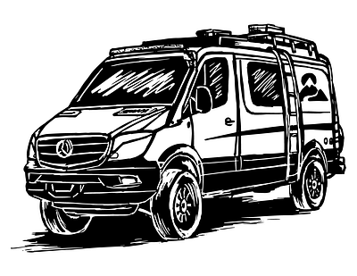 Sprinter Van branding design drawing graphic design illustration marketing montana outdoors overland promo art scribble sketch tradeshows van van life vector