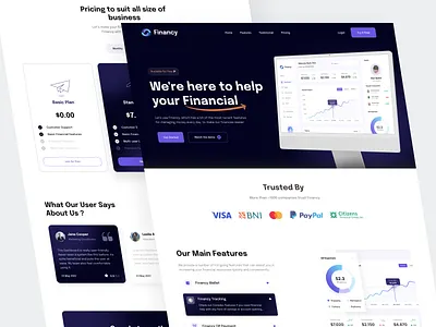 Financy - Finance Landing Page 3d bank chart clean design finance financial fintech landing page minimal minimalist mockup money payment pricing statistic transaction ui wallet website
