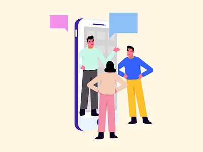 Let's Chat app character chat design friends graphic illustration meeting mobile ui vector zoom