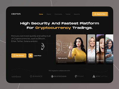 Cryptocurrency landing page-CRYPTON bitcoin crypto cryptocurrency dark mode design ether ethereum graphic design hover landing landing page landingpage prototype solana tether trade trading ui