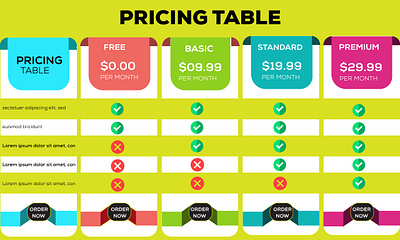 Pricing table adverrising advertisement business design graphic design illustration listing menu design price price lsit price table design table table design