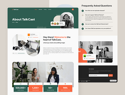 TalkCast About & Pricing Plan Page – Podcast Website Framer audio content creator support draganddrop framer monetize your podcast no code podcast branding podcast hosting podcast website pricing plans responsive web talkcast ui inspiration ui showcase ui trends uxui web design website template