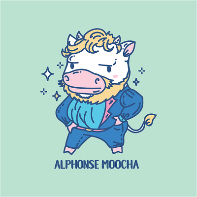 Alphonse Moocha Vector Illustration alphonse moocha alphonse mucha alphonse mucha animal alphonse mucha animal pun alphonse mucha cow animal pun artist animal artist animal pun artist pun artsy animal character cow artist cow pun design funny artist graphic design illustration punny artist punny artist animal vector