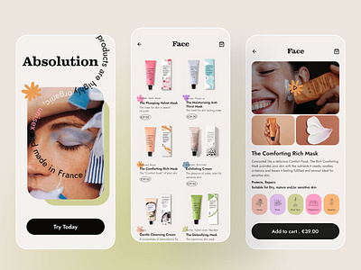 E-commerce app for skincare app brand e commerce e commerce app e commerce design ecommerce ecommerce app mobile app mobile app design mobile design mobile ui mvp online store onlineshop personal care shopping app ui ux