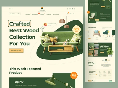 METRIS - Product Landing Page Design creative discount e commerce furniture illustration landing page logo minimal mono color online market online shop ui ui design user interface ux web template website wood wood furniture wooden