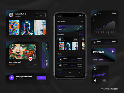 NFT Marketplace - UI Components app design bitcoin branding cards cards ui components crypto dark components dark mode dark theme ethereum minimal nft nft marketplace tesla ui kit ui8 user interface wallet web3