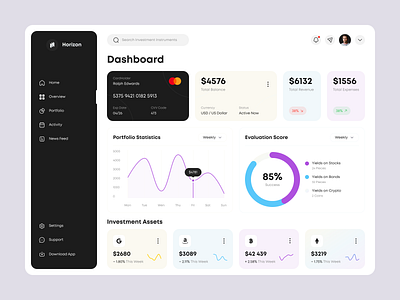 Horizon – Finance Management Dashboard app app design concept crypto dashboard figma finance inspiration minimal modern portfolio technology ui ux visual design