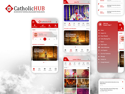 Catholic Hub App appdesign branding catholic design hub logo redtheme religious uiux